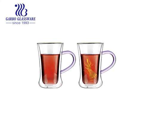 Heat resistant borosilicate double wall transparent glass mug for Turkish tea