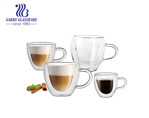 240 ml 280 ml Kaffeetasse aus doppelwandigem Glas mit hohem Borosilikatgehalt in Herzform