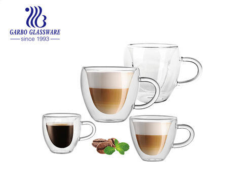 240ml 280ml heart shape high borosilicate double wall glass coffee cup