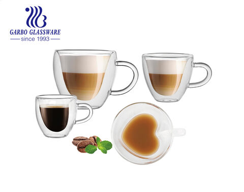 Tasse à café en verre à double paroi en borosilicate à haute teneur en borosilicate de 240 ml à 280 ml