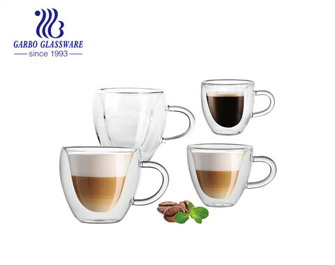 240ml 280ml heart shape high borosilicate double wall glass coffee cup