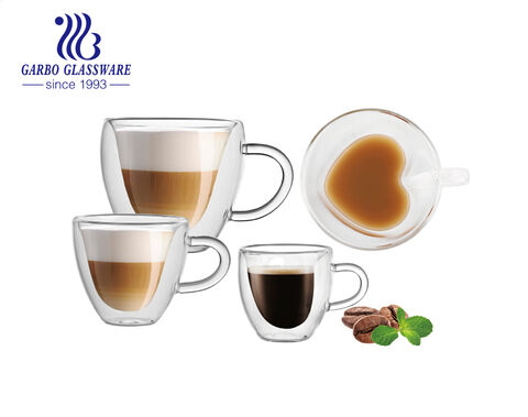 240 ml 280 ml Kaffeetasse aus doppelwandigem Glas mit hohem Borosilikatgehalt in Herzform