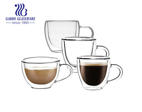 Taza de café de vidrio de pared doble de vidrio de borosilicato resistente al calor con asa