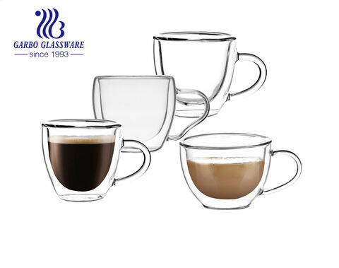 Taza de café de vidrio de pared doble de vidrio de borosilicato resistente al calor con asa