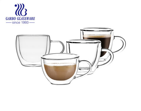 Tasse à café en verre à double paroi en verre borosilicaté résistant à la chaleur avec poignée