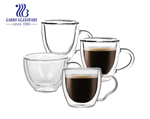 Tasse à café en verre à double paroi en verre borosilicaté résistant à la chaleur avec poignée