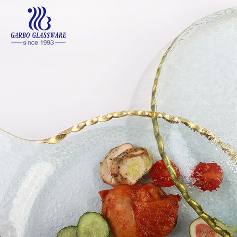 Assiette plate en verre aigue-marine transparente artisanale faite à la main avec poignée