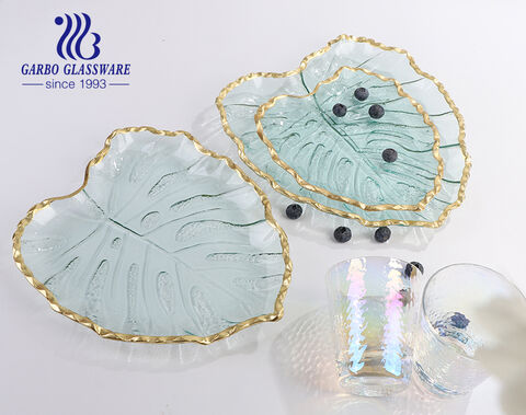 Vaisselle en verre plateau de collation en verre avec plaque de feuille de jante de dieu 9.5 pouces