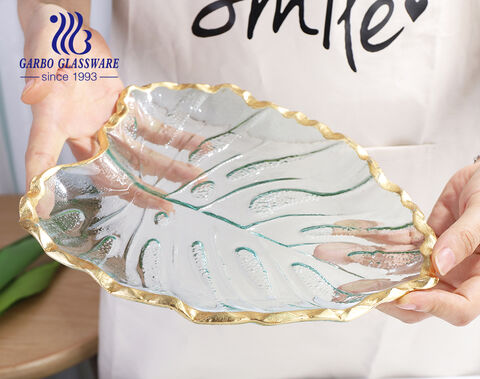 Vaisselle en verre plateau de collation en verre avec plaque de feuille de jante de dieu 9.5 pouces