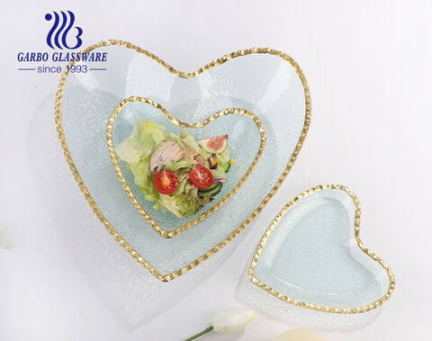 Hochwertiges handgemachtes Geschenk Herzform Hochzeit Glasteller mit goldenem Rand