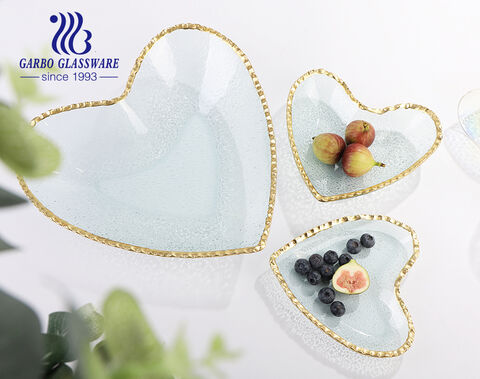 Bộ sạc thủy tinh cưới hình trái tim quà tặng handmade cao cấp viền vàng