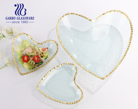 High-quality handmade gift heart shape wedding glass charger with golden rim