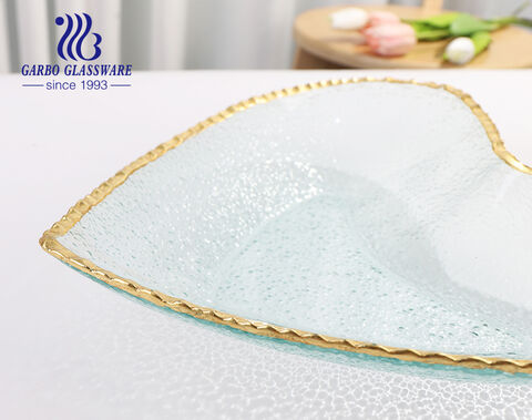 High-quality handmade gift heart shape wedding glass charger with golden rim