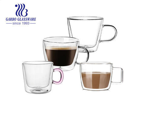 280ml 300ml 480ml forma de V taza de café expreso de doble pared de borosilicato alto