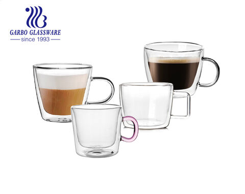 280ml 300ml 480ml forma de V taza de café expreso de doble pared de borosilicato alto