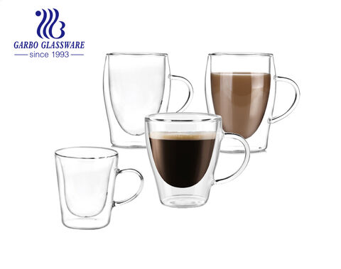 Small size 100ml-250ml transparent borosilicate glass double wall coffee mugs