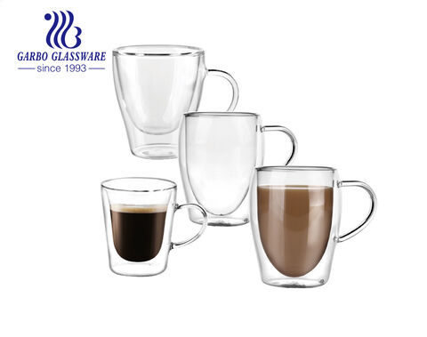 Small size 100ml-250ml transparent borosilicate glass double wall coffee mugs