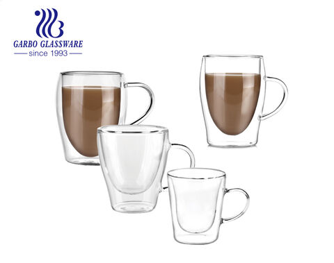 Tamanho pequeno 100ml-250ml vidro borosilicato transparente canecas de café de parede dupla