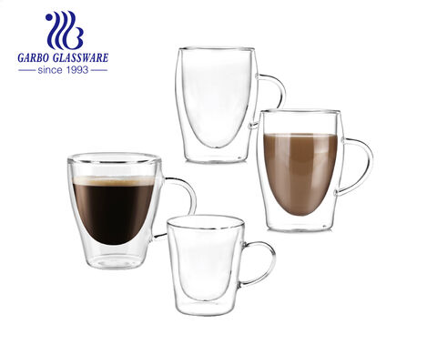 Tasses à café à double paroi en verre borosilicaté transparent de petite taille 100 ml-250 ml