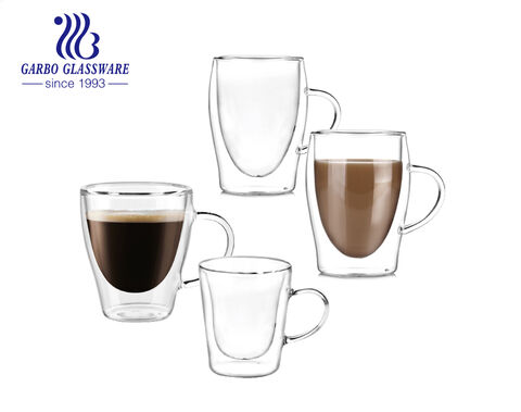 Tazas de café de doble pared de vidrio de borosilicato transparente de tamaño pequeño de 100ml-250ml