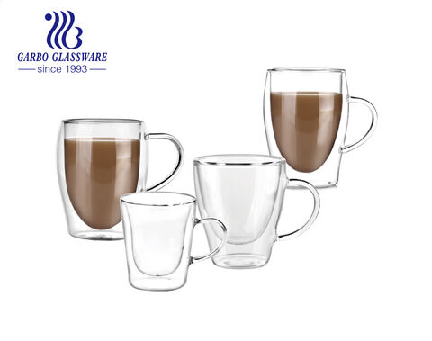 Tazas de café de doble pared de vidrio de borosilicato transparente de tamaño pequeño de 100ml-250ml