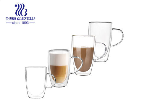 Tasses à café à double paroi en verre borosilicaté transparent de taille moyenne 400 ml-600 ml