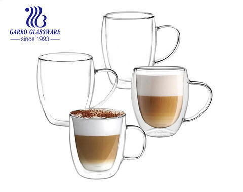 كوب شرب القهوة بالحليب الزجاجي المقاوم للحرارة من البورسليكات مع تصميم ملصق مخصص
