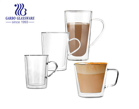 High borosilicate heat resistant glass milk coffee drinking mug with customized decal design