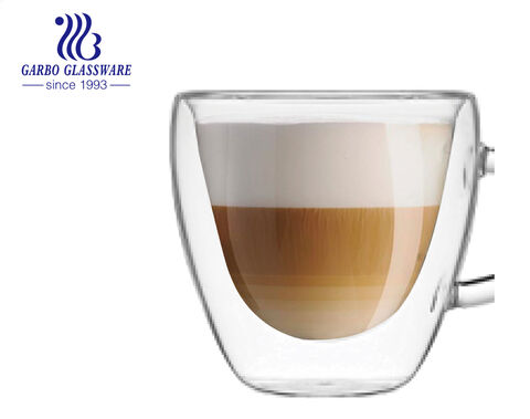 High borosilicate heat resistant glass milk coffee drinking mug with customized decal design