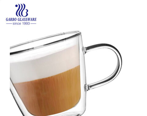 High borosilicate heat resistant glass milk coffee drinking mug with customized decal design