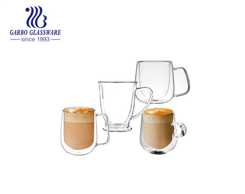 Handmade 275ml capacity customized double wall glass coffee mug for daily use