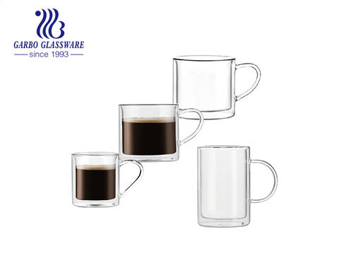 Handgefertigte doppelwandige Kaffeetasse aus Glas mit einem Fassungsvermögen von 275 ml für den täglichen Gebrauch