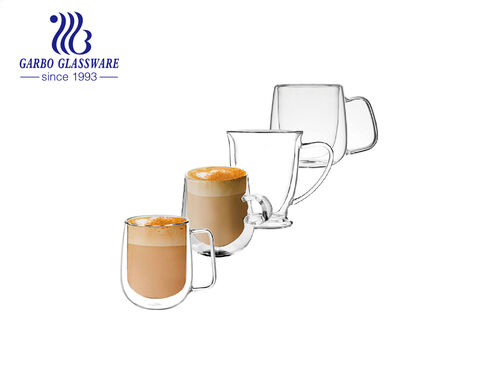 Handmade 275ml capacity customized double wall glass coffee mug for daily use