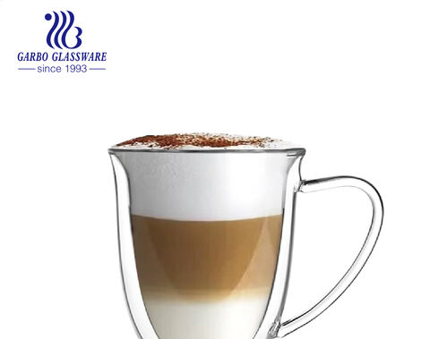 Tasse à cappuccino en verre résistant à la chaleur de 400 ml à double couche avec poignée