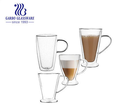Doppellagige, hitzebeständige 400-ml-Glas-Cappuccino-Tasse mit Griff