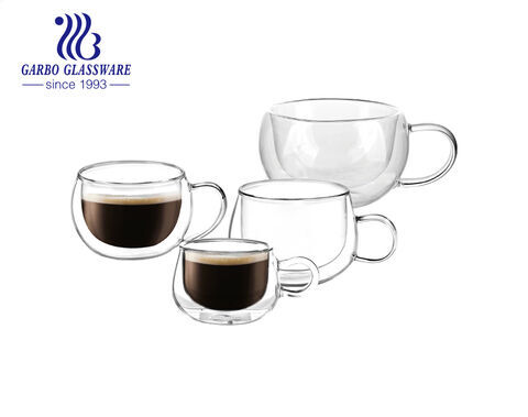 Tazas de café de vidrio con aislamiento de doble pared de gama alta de 8 oz