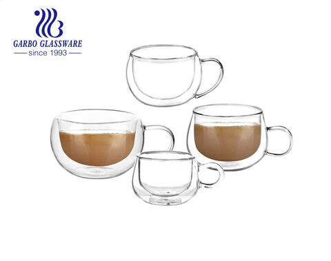 Tazas de café de vidrio con aislamiento de doble pared de gama alta de 8 oz