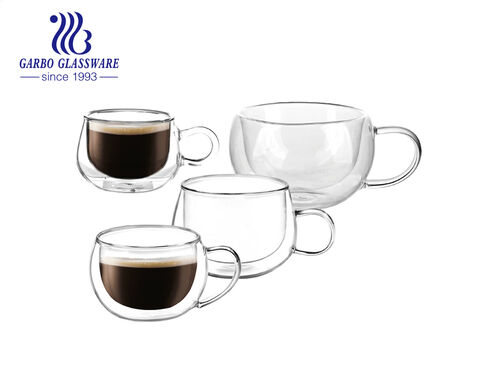 Tazas de café de vidrio con aislamiento de doble pared de gama alta de 8 oz