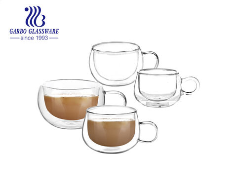 Tazas de café de vidrio con aislamiento de doble pared de gama alta de 8 oz