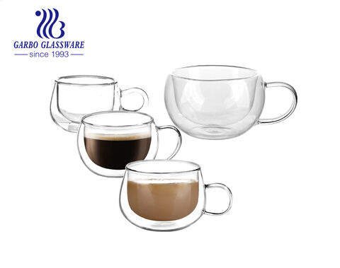 Tazas de café de vidrio con aislamiento de doble pared de gama alta de 8 oz