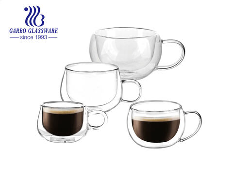 Tazas de café de vidrio con aislamiento de doble pared de gama alta de 8 oz