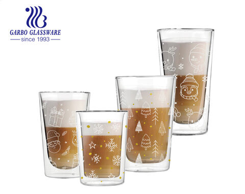 9.86 oz doppelwandiger Glasbecher Latte Cup mit Aufkleber