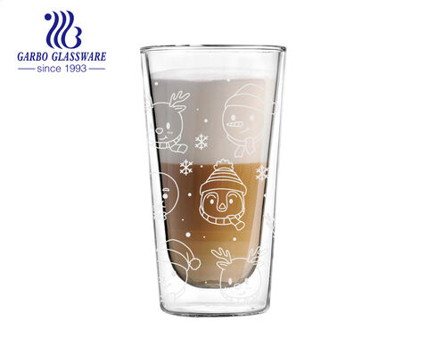 9.86 oz doppelwandiger Glasbecher Latte Cup mit Aufkleber