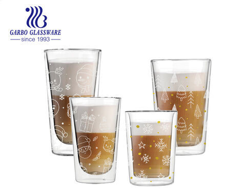 Tasse en verre à double paroi de 9.86 oz Latte Cup avec décalcomanie