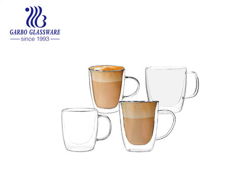 400ml 2 uds set taza de café espresso de vidrio de doble pared de borosilicato alto