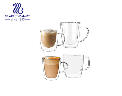 400ml 2 uds set taza de café espresso de vidrio de doble pared de borosilicato alto