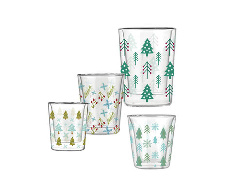 70ML high borosilicate double wall glass tea drinking cup with customized Christmas design