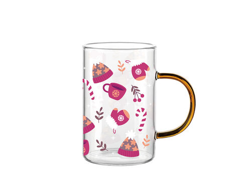 Christmas decal High borosilicate glass tea mug in 240ml with colorful handle