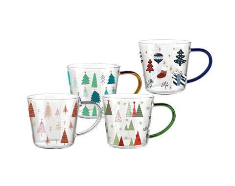 Caneca de café de vidro borosilicato com design completo de decalque de Natal de 10.5 onças de altura