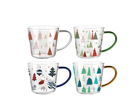 Caneca de café de vidro borosilicato com design completo de decalque de Natal de 10.5 onças de altura